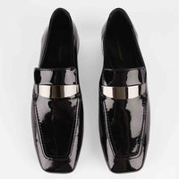 Valentina Black Patent Leather Loafers with Metal Accessory - Top View - POEVE Collection