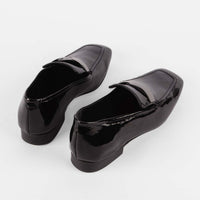 Valentina Black Patent Leather Loafers with Metal Accessory - Back View - POEVE Collection