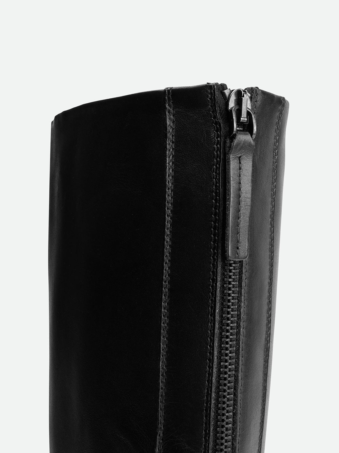 Eve Black Calf Leather Tall Boots – Back Zip Close-up View – POEVE Collection