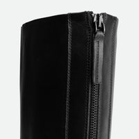 Eve Black Calf Leather Tall Boots – Back Zip Close-up View – POEVE Collection
