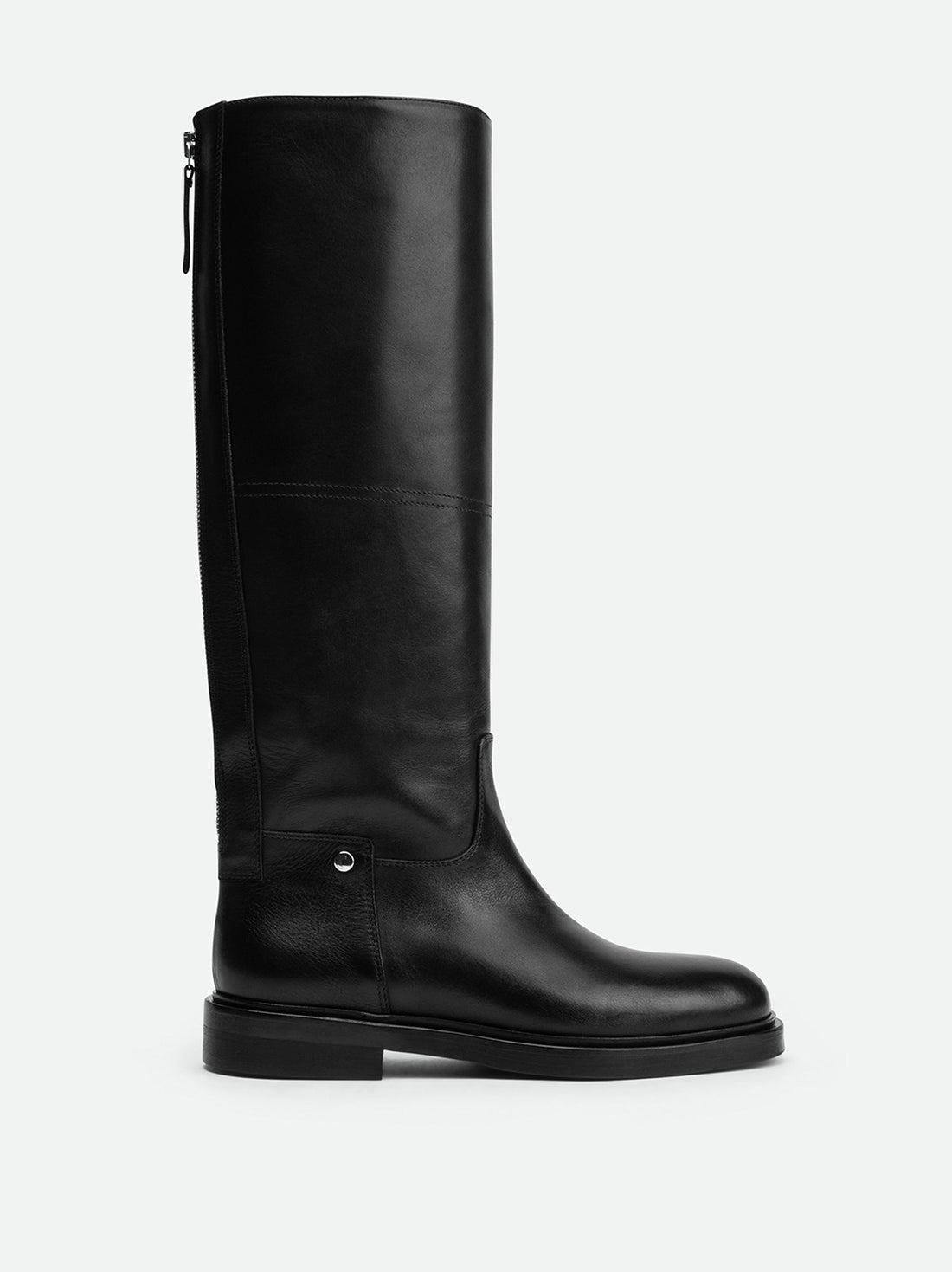 Eve Black Calf Leather Tall Boots – Top View – POEVE Collection