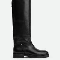 Eve Black Calf Leather Tall Boots – Top View – POEVE Collection