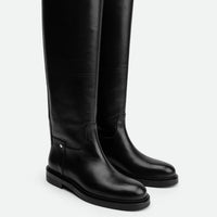 Eve Black Calf Leather Tall Boots – Top View – POEVE Collection