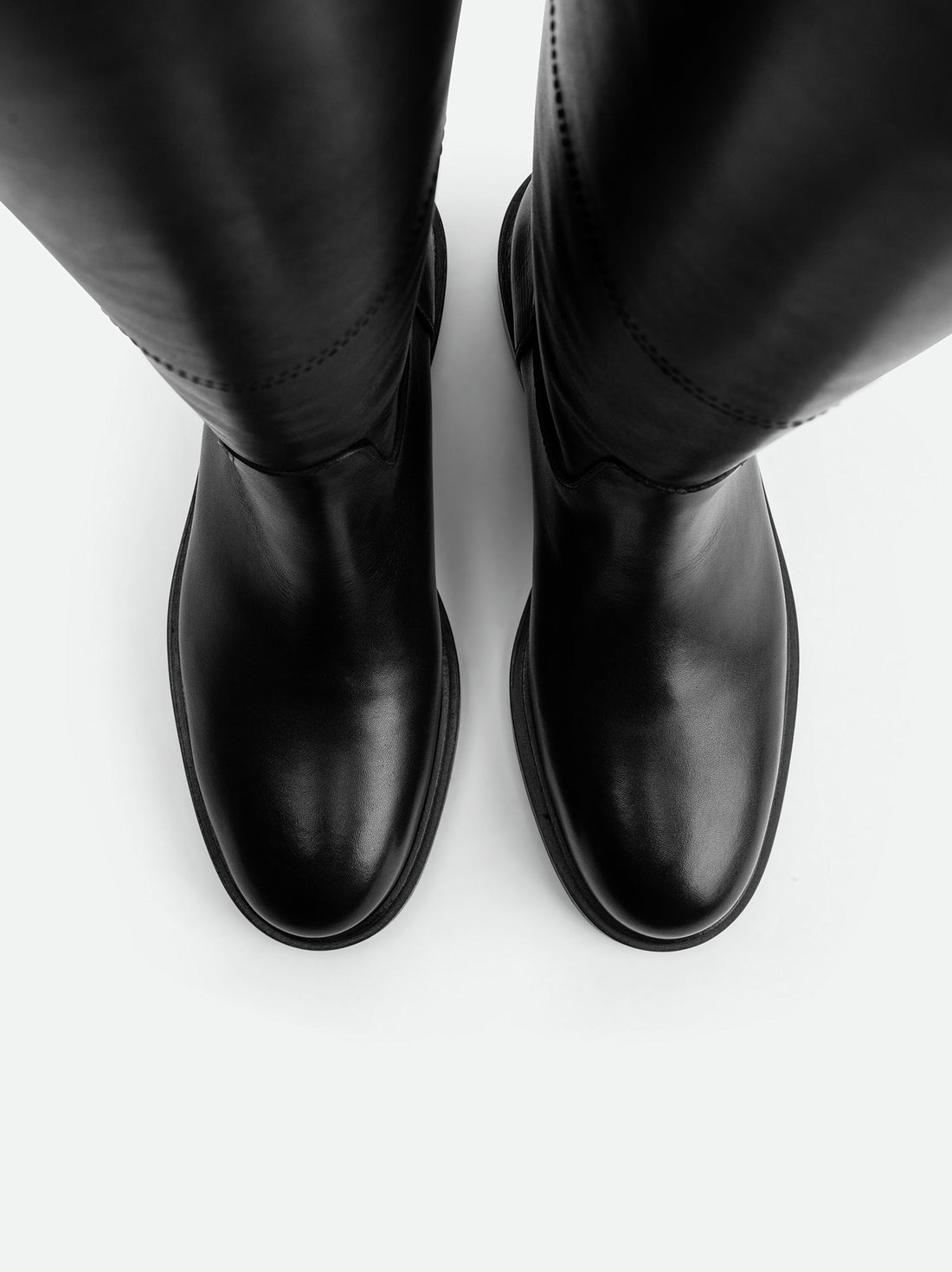 Eve Black Calf Leather Tall Boots – Top View – POEVE Collection