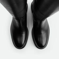 Eve Black Calf Leather Tall Boots – Top View – POEVE Collection