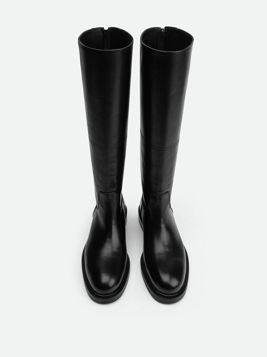 Eve Black Calf Leather Tall Boots – Front View – POEVE Collection