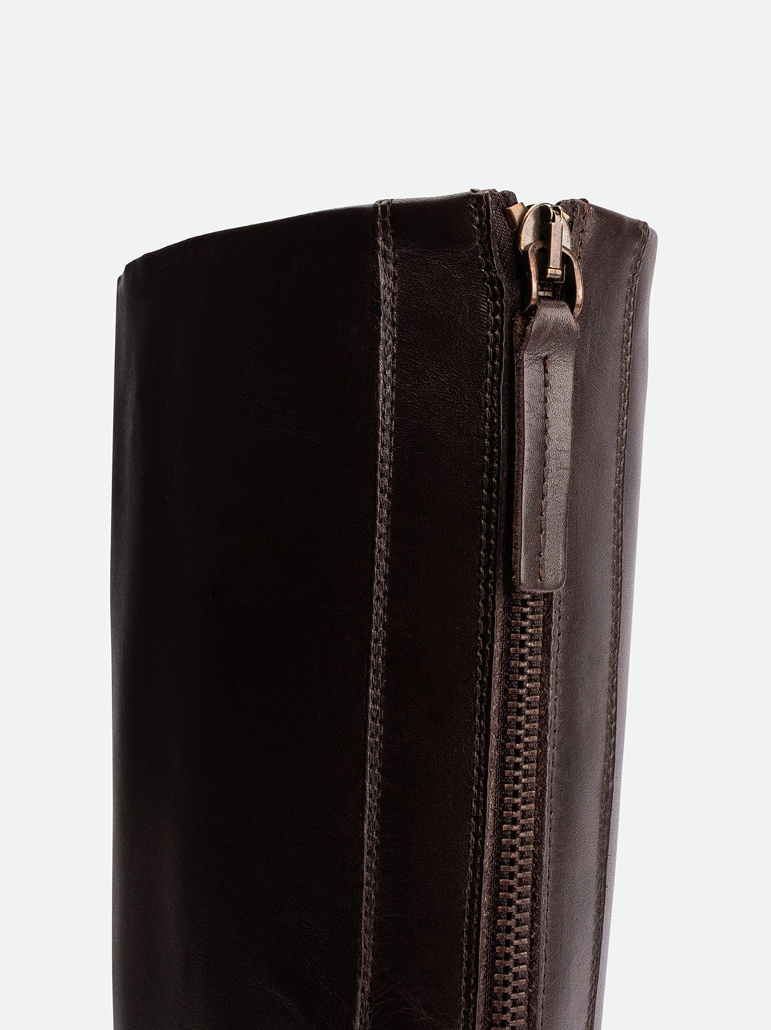 Eve Dark Brown Calf Leather Tall Boots – Back Zip Close-up View – POEVE Collection