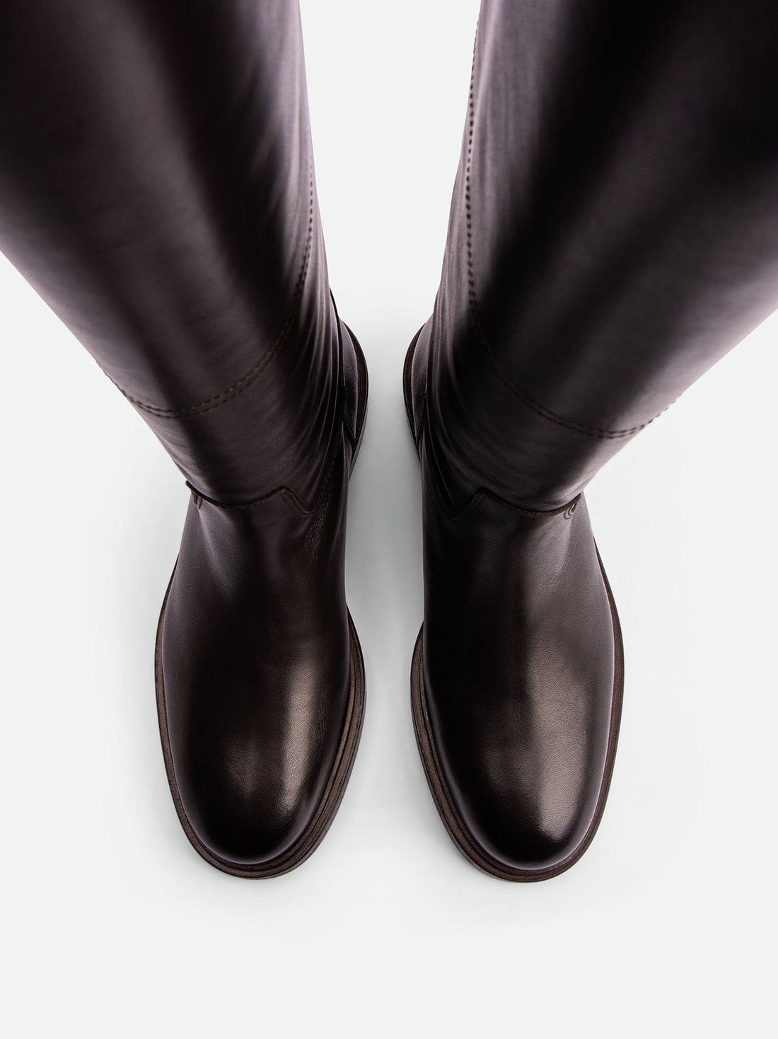 Eve Dark Brown Calf Leather Tall Boots – Top View – POEVE Collection