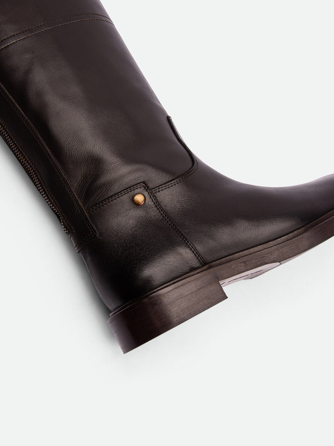 Eve Dark Brown Calf Leather Tall Boots – Detail View – POEVE Collection