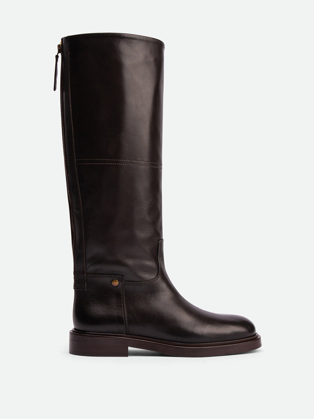 Eve Dark Brown Calf Leather Tall Boots – Side View – POEVE Collection