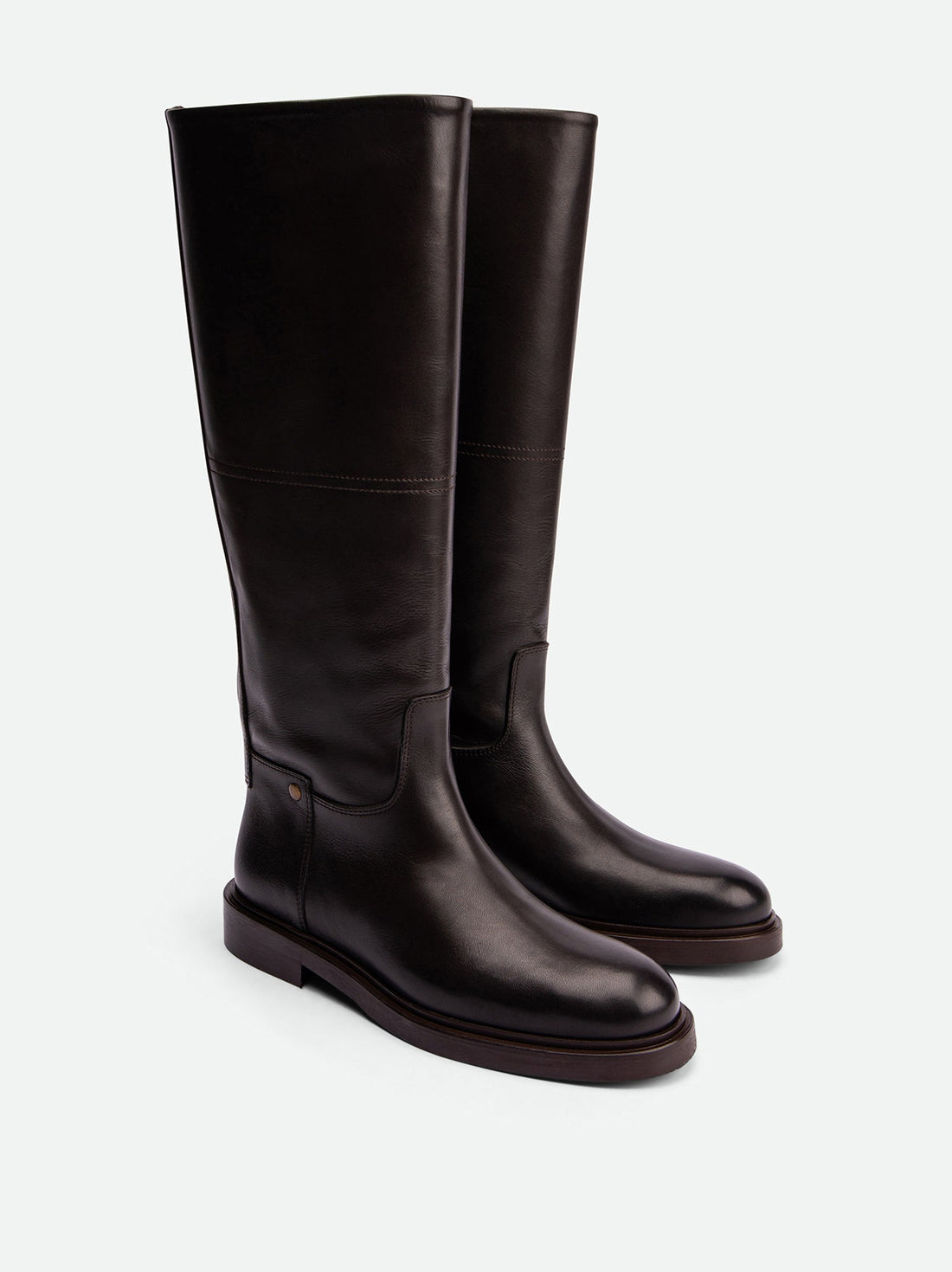 Eve Dark Brown Calf Leather Tall Boots – Angled View – POEVE Collection