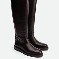 Eve Dark Brown Calf Leather Tall Boots – Angled View – POEVE Collection