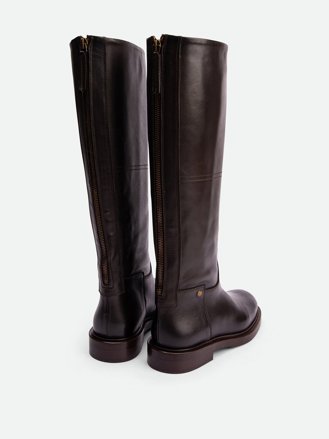 Eve Dark Brown Calf Leather Tall Boots – Back View – POEVE Collection