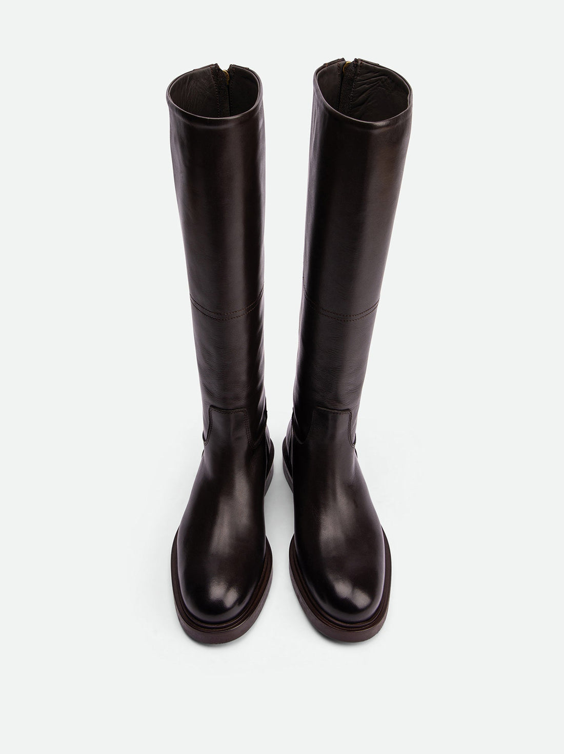 Eve Dark Brown Calf Leather Tall Boots – Front View – POEVE Collection