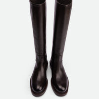 Eve Dark Brown Calf Leather Tall Boots – Front View – POEVE Collection
