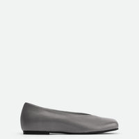 Antonia Grey Leather Ballerinas - Side View - POEVE Collection