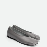 Antonia Grey Leather Ballerinas - Angled Side View - POEVE Collection