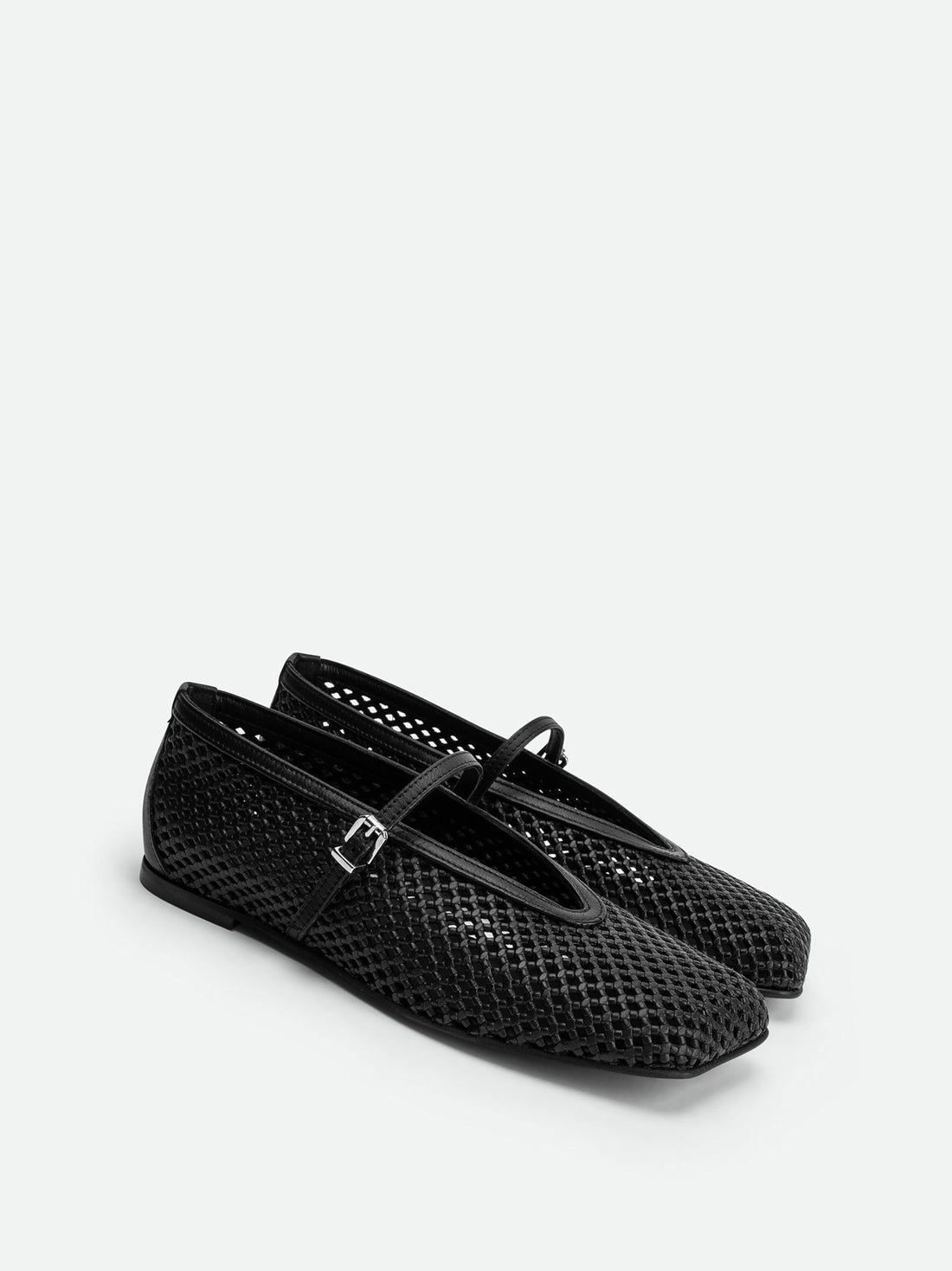 Lume Black Perforated Leather Ballerinas - Angled Side View - POEVE Collection