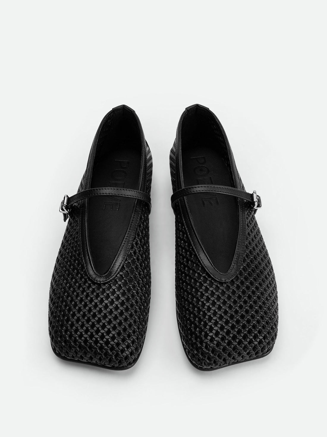 Lume Black Perforated Leather Ballerinas - Top View - POEVE Collection