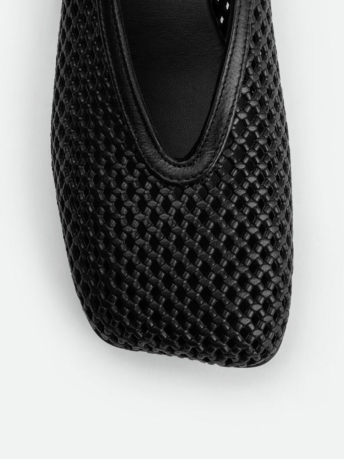 Lume Black Perforated Leather Ballerinas - Toe Close-up View - POEVE Collection