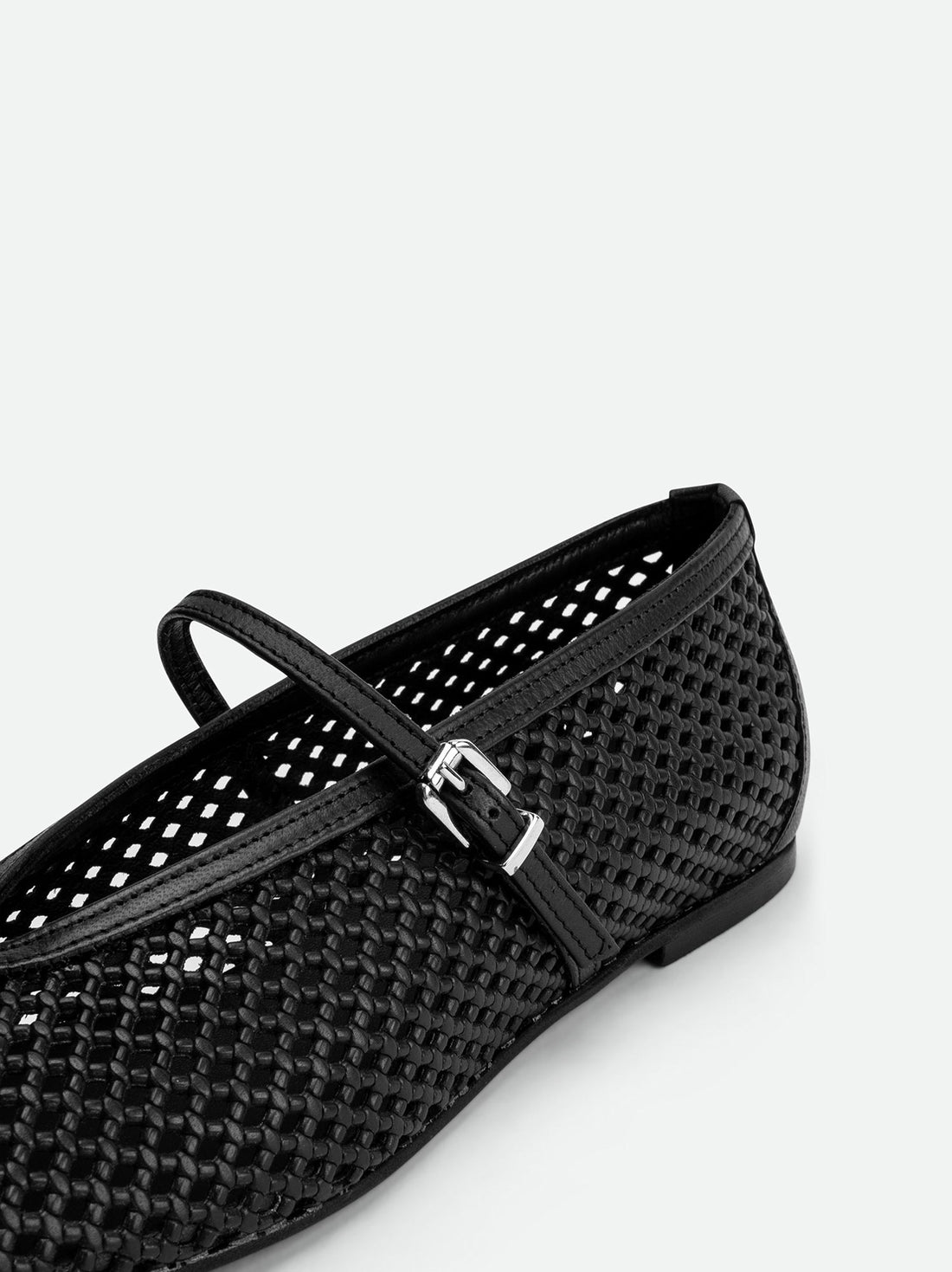 Lume Black Perforated Leather Ballerinas - Side Close-up View - POEVE Collection