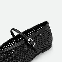 Lume Black Perforated Leather Ballerinas - Side Close-up View - POEVE Collection