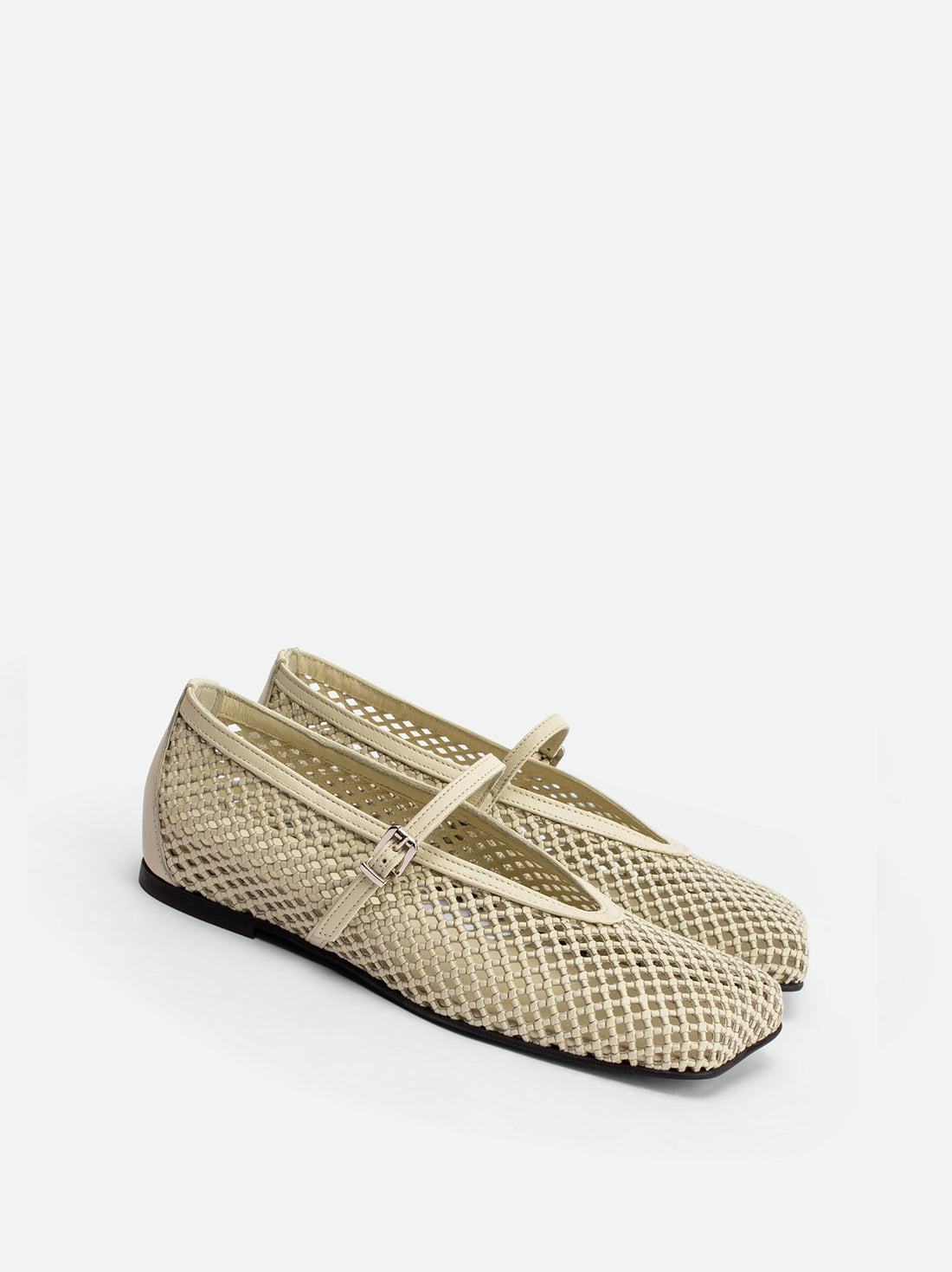 Lume Beige Perforated Leather Ballerinas - Angled Side View - POEVE Collection