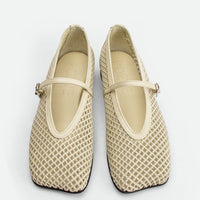 Lume Beige Perforated Leather Ballerinas - Top View - POEVE Collection