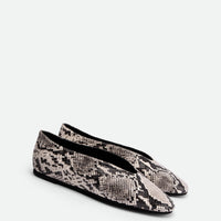 Reese Snake-Embossed Leather Ballet Flats – Angled Side View – POEVE Collection