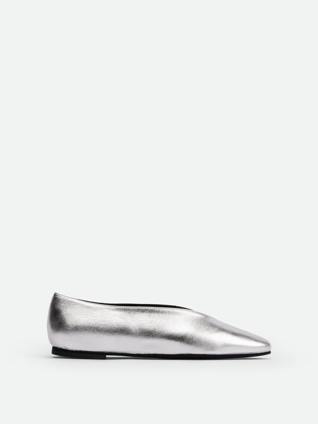 Reese Silver Laminated Leather Ballerinas - Side View - POEVE Collection