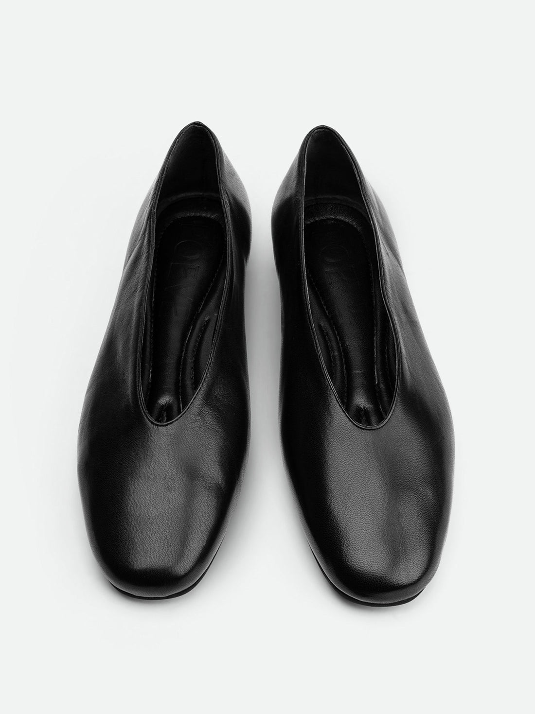 Reese Black Nappa Leather Ballet Flats – Top View – POEVE Collection