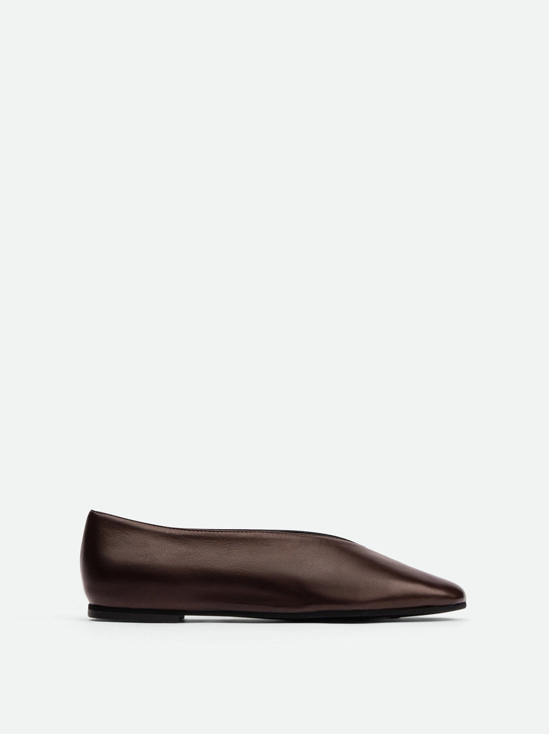 Reese Dark Brown Nappa Leather Ballet Flats – Side View – POEVE Collection