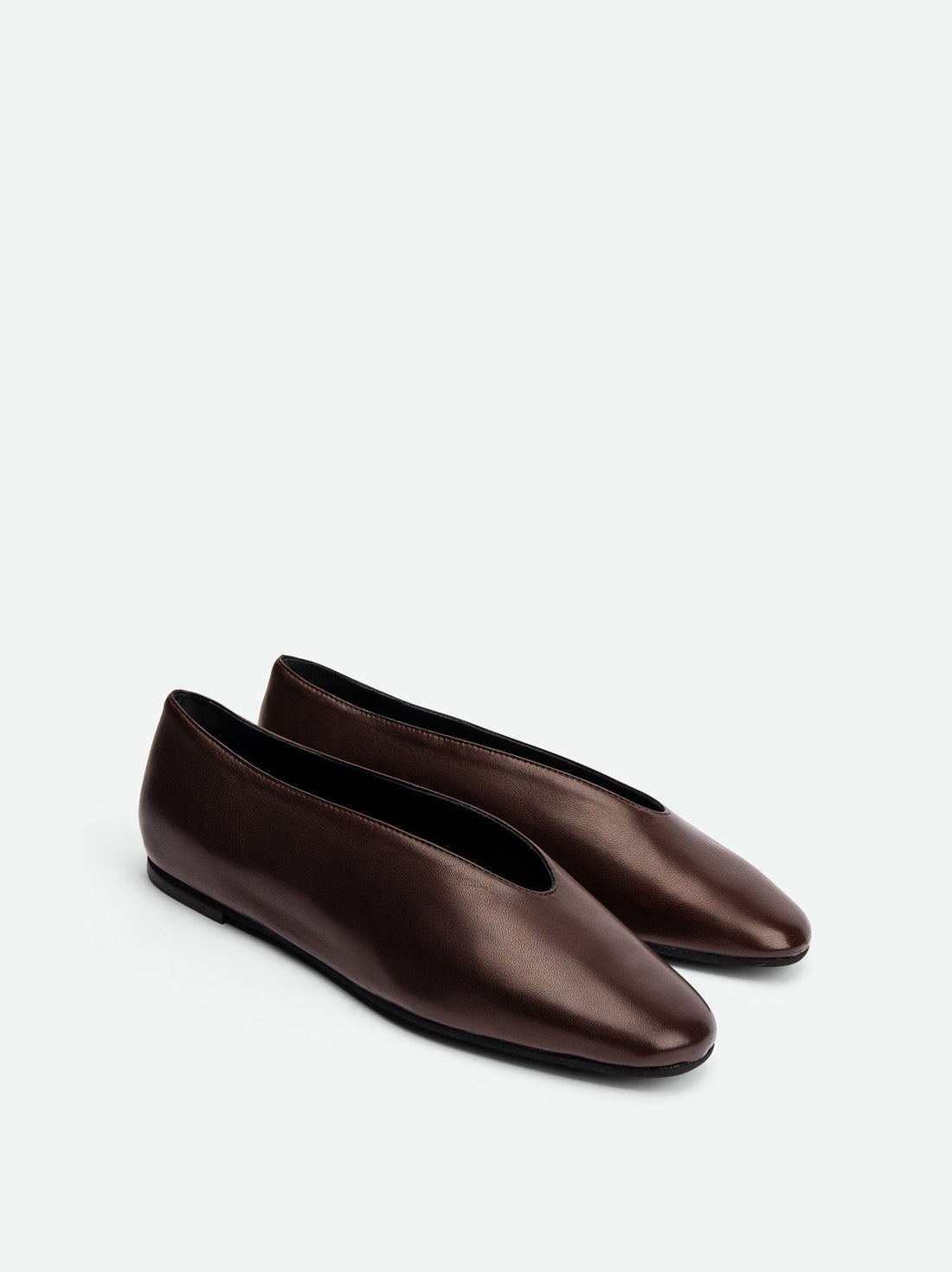 Reese Dark Brown Nappa Leather Ballet Flats – Angled Side View – POEVE Collection