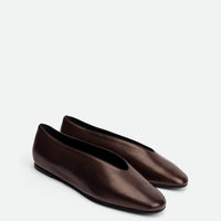 Reese Dark Brown Nappa Leather Ballet Flats – Angled Side View – POEVE Collection