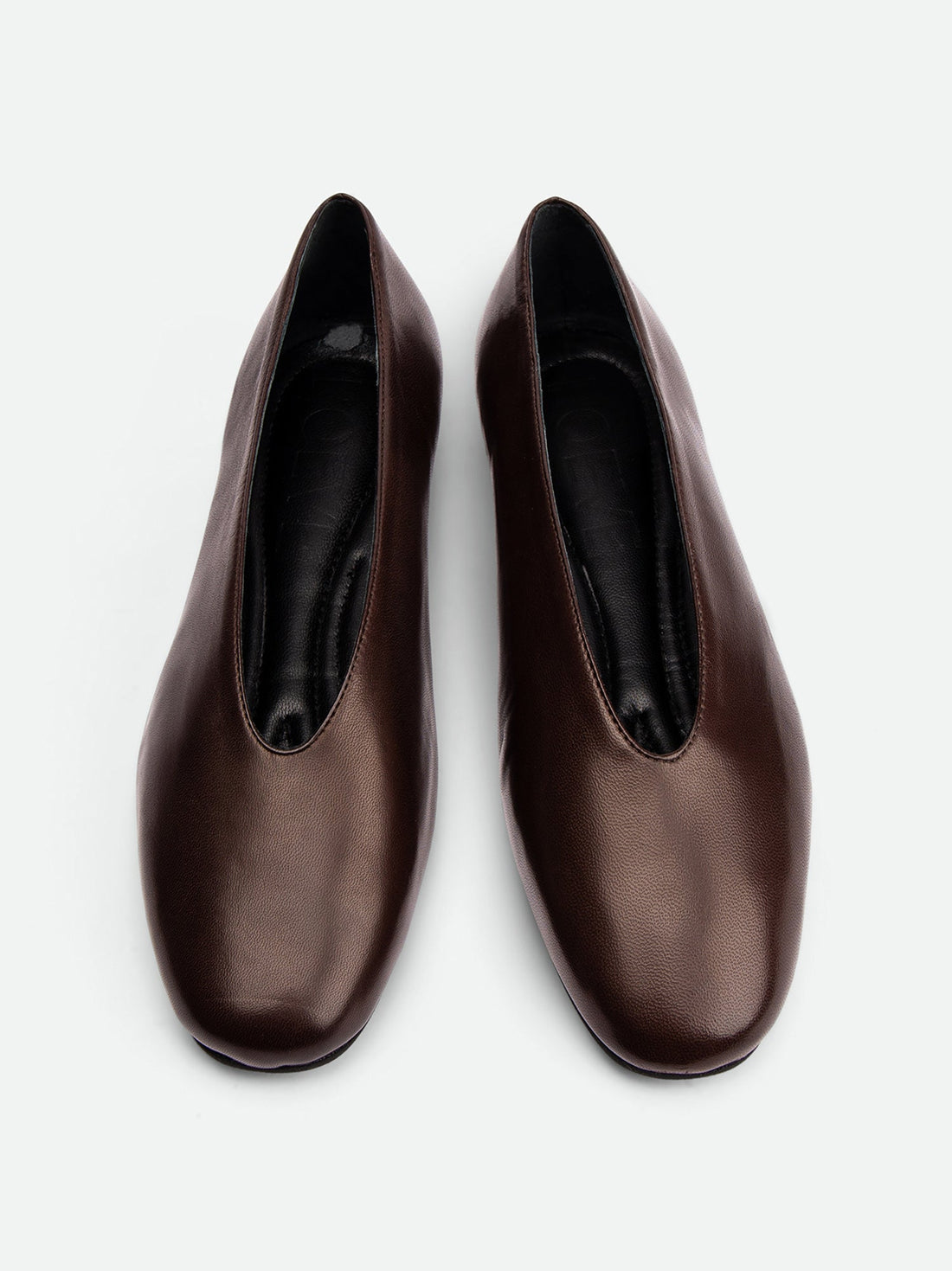 Reese Dark Brown Nappa Leather Ballet Flats – Top View – POEVE Collection