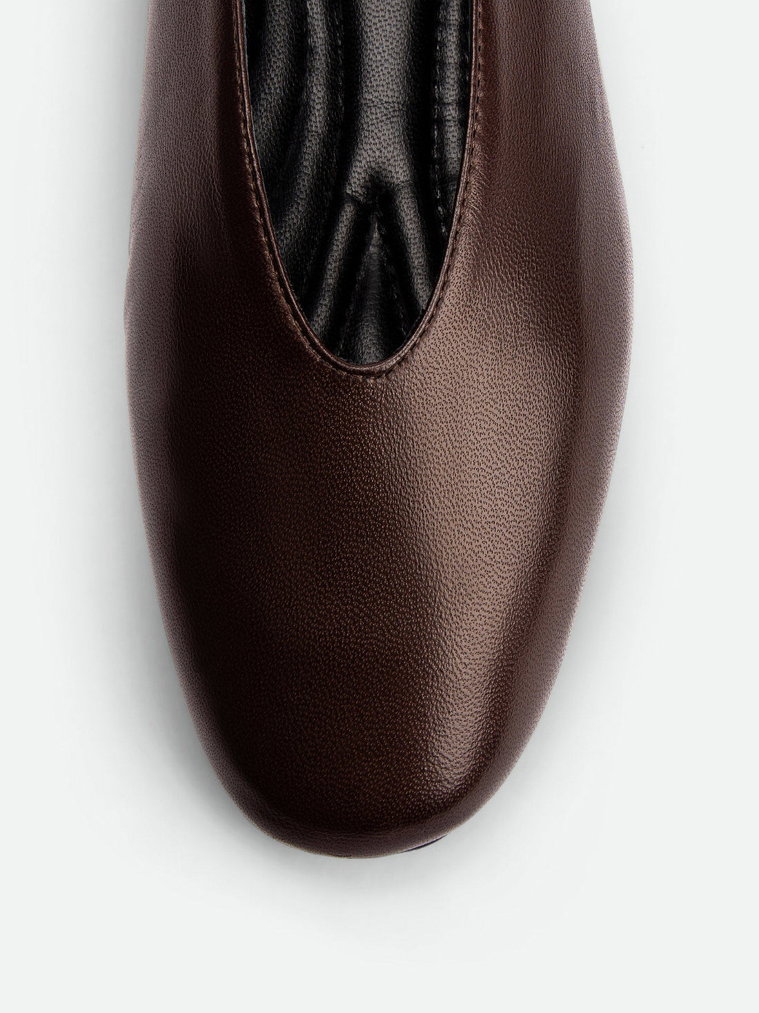 Reese Dark Brown Nappa Leather Ballet Flats – Toe Close-up View – POEVE Collection