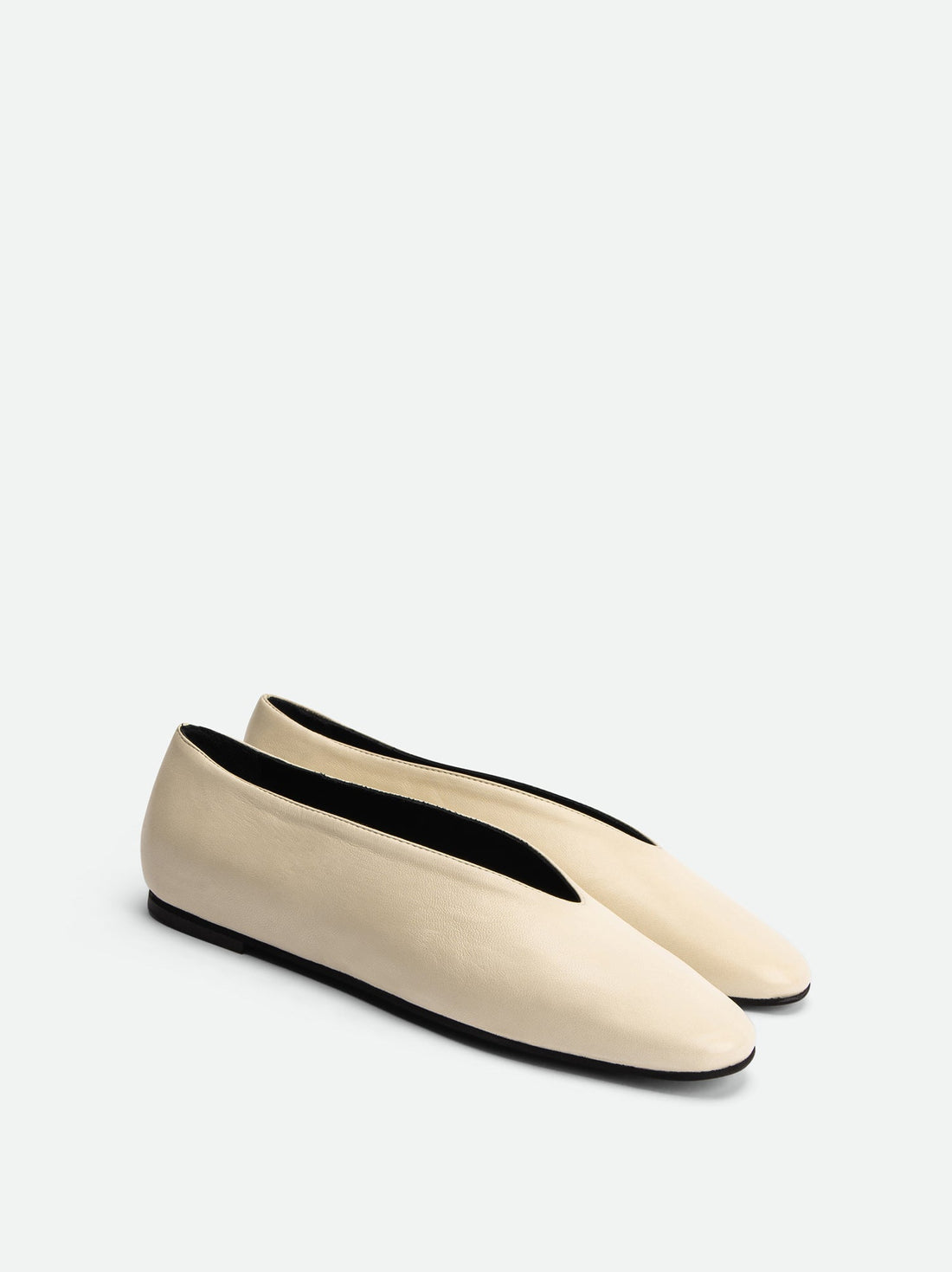 Reese Cream Nappa Leather Ballet Flats – Angled Side View – POEVE Collection