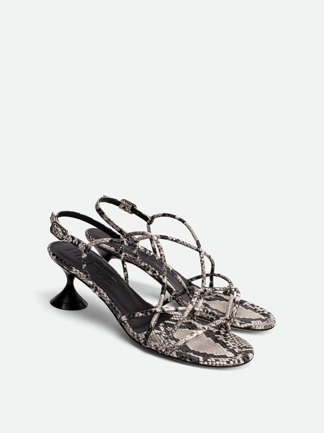 Lisan Snake-Print Leather Sandals - Angled Side View - POEVE Collection