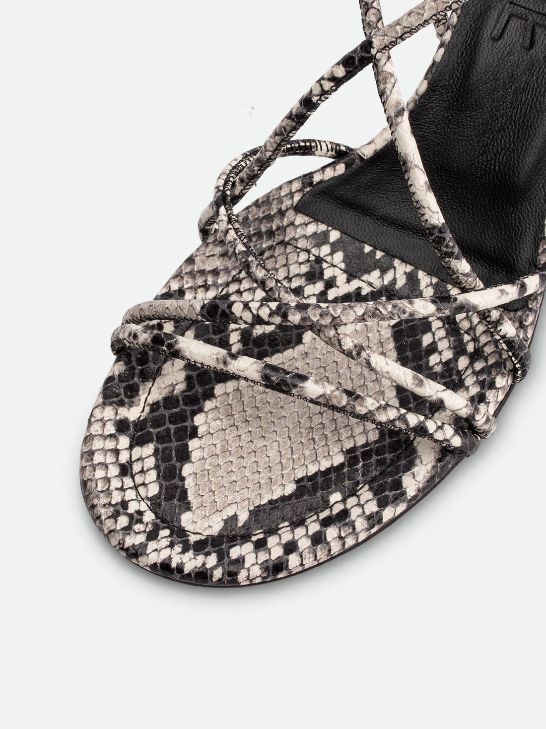 Lisan Snake-Print Leather Sandals - Toe Close-up View - POEVE Collection