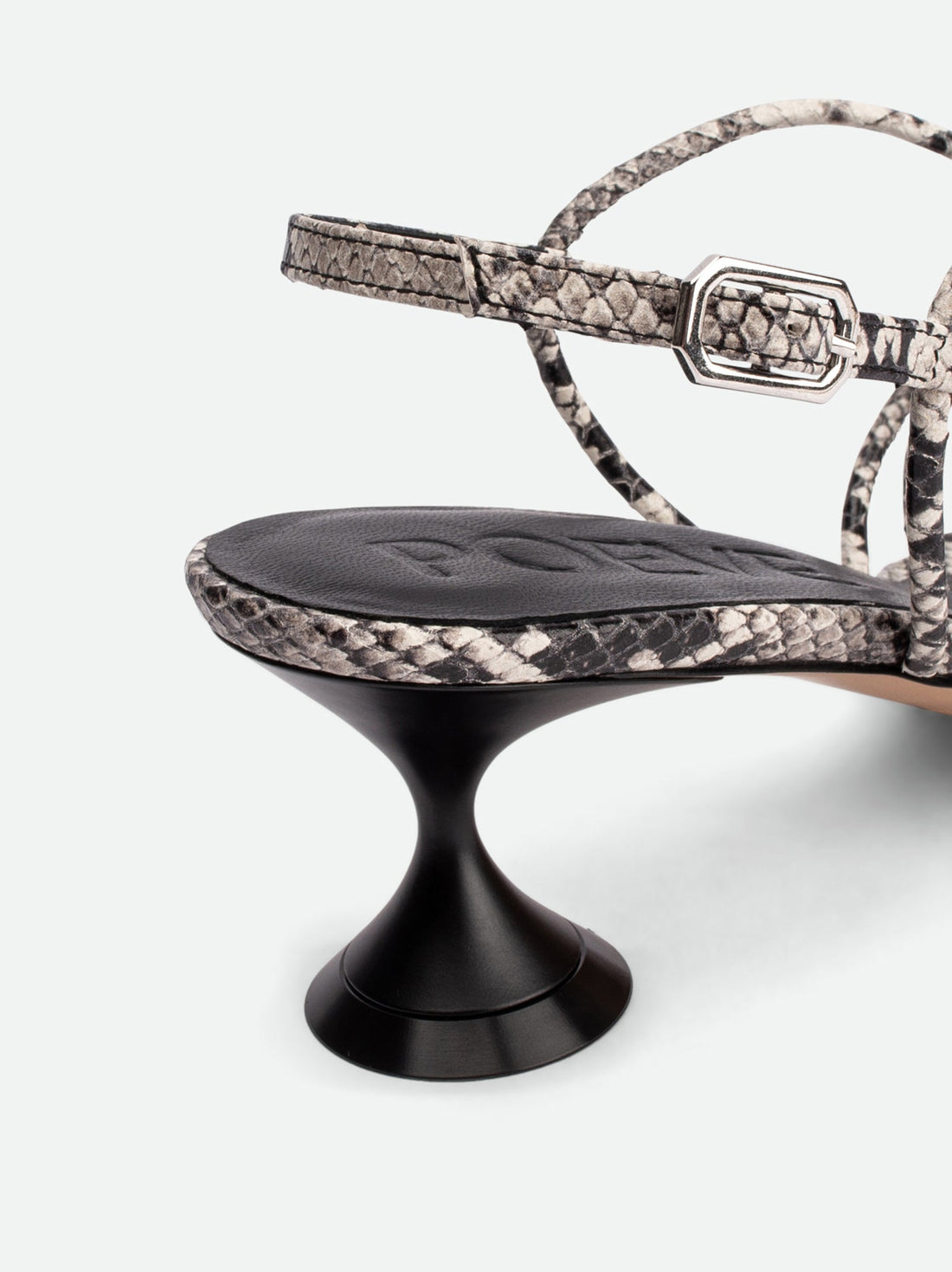 Lisan Snake-Print Leather Sandals - Heel Close-up View - POEVE Collection