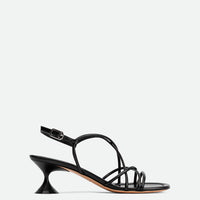 Lisan Black Leather Sandals - Side View - POEVE Collection