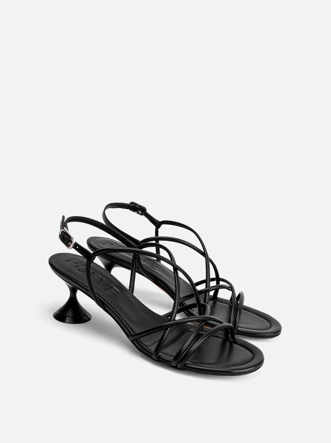 Lisan Black Leather Sandals - Angled Side View - POEVE Collection
