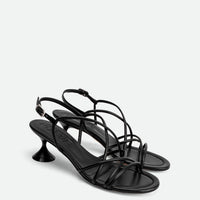 Lisan Black Leather Sandals - Angled Side View - POEVE Collection