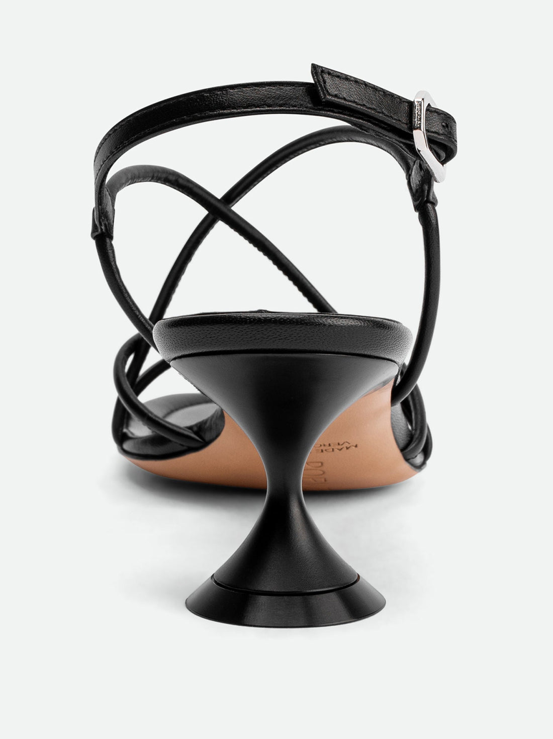 Lisan Black Leather Sandals - Back View - POEVE Collection
