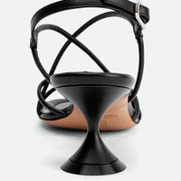 Lisan Black Leather Sandals - Back View - POEVE Collection
