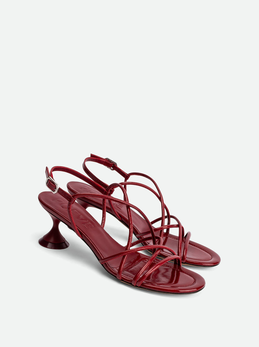 Lisan Red Patent Leather Sandals - Angled Side View - POEVE Collection