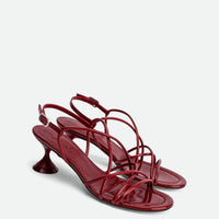 Lisan Red Patent Leather Sandals - Angled Side View - POEVE Collection