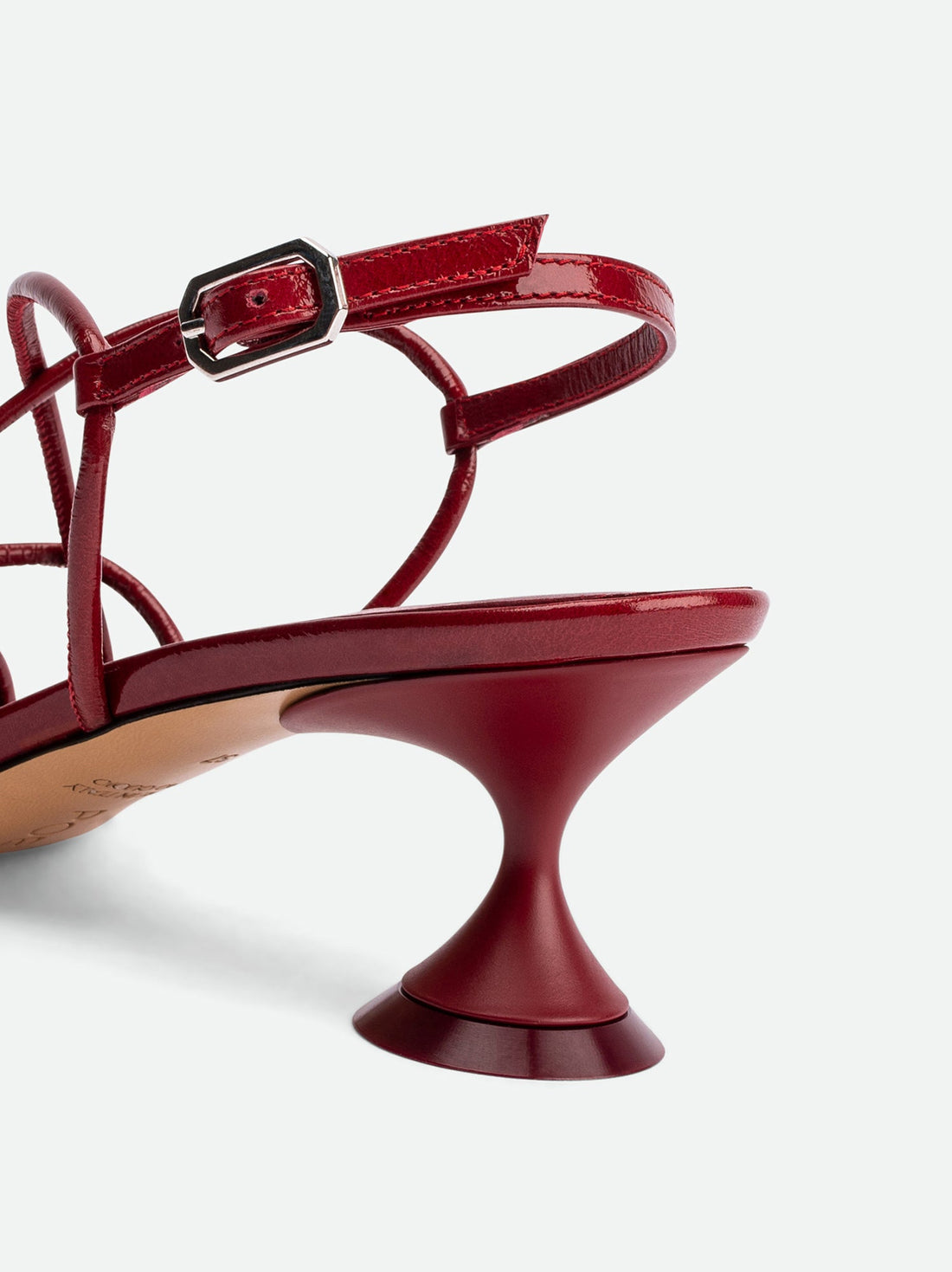 Lisan Red Patent Leather Sandals - Heel Close-up View - POEVE Collection