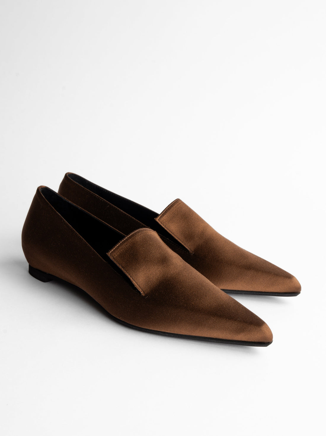 Tara Brown Satin Flat Loafers - Angled Side View - POEVE Collection