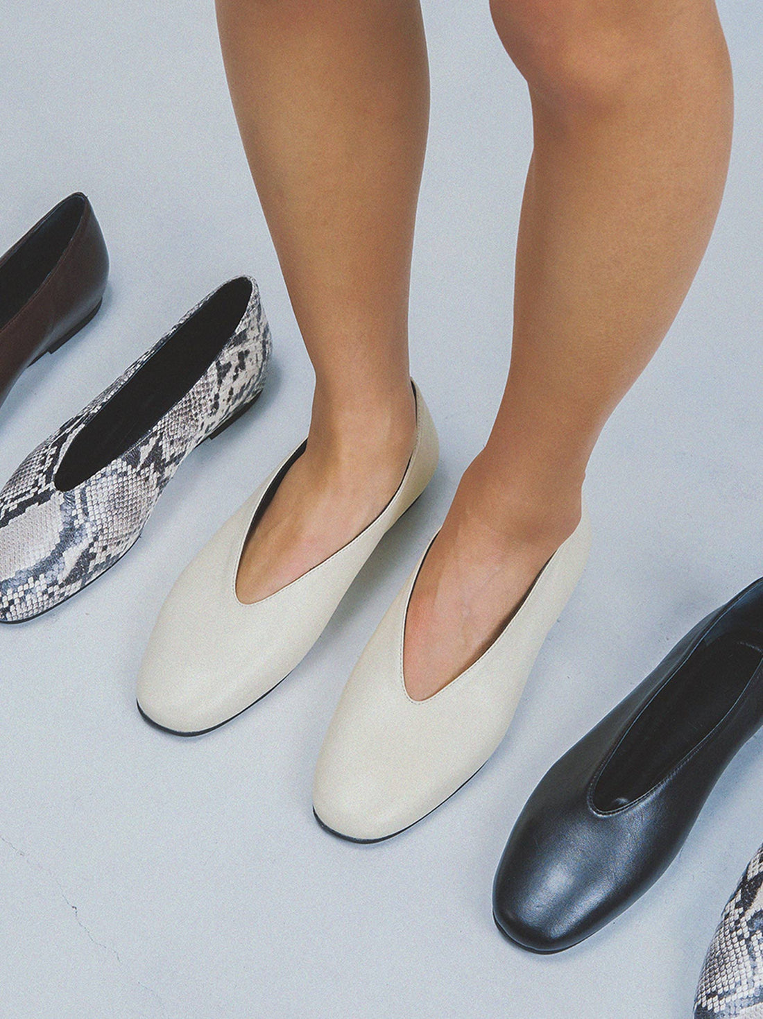 Reese Cream Nappa Leather Ballet Flats – Campaign Photo – POEVE Collection